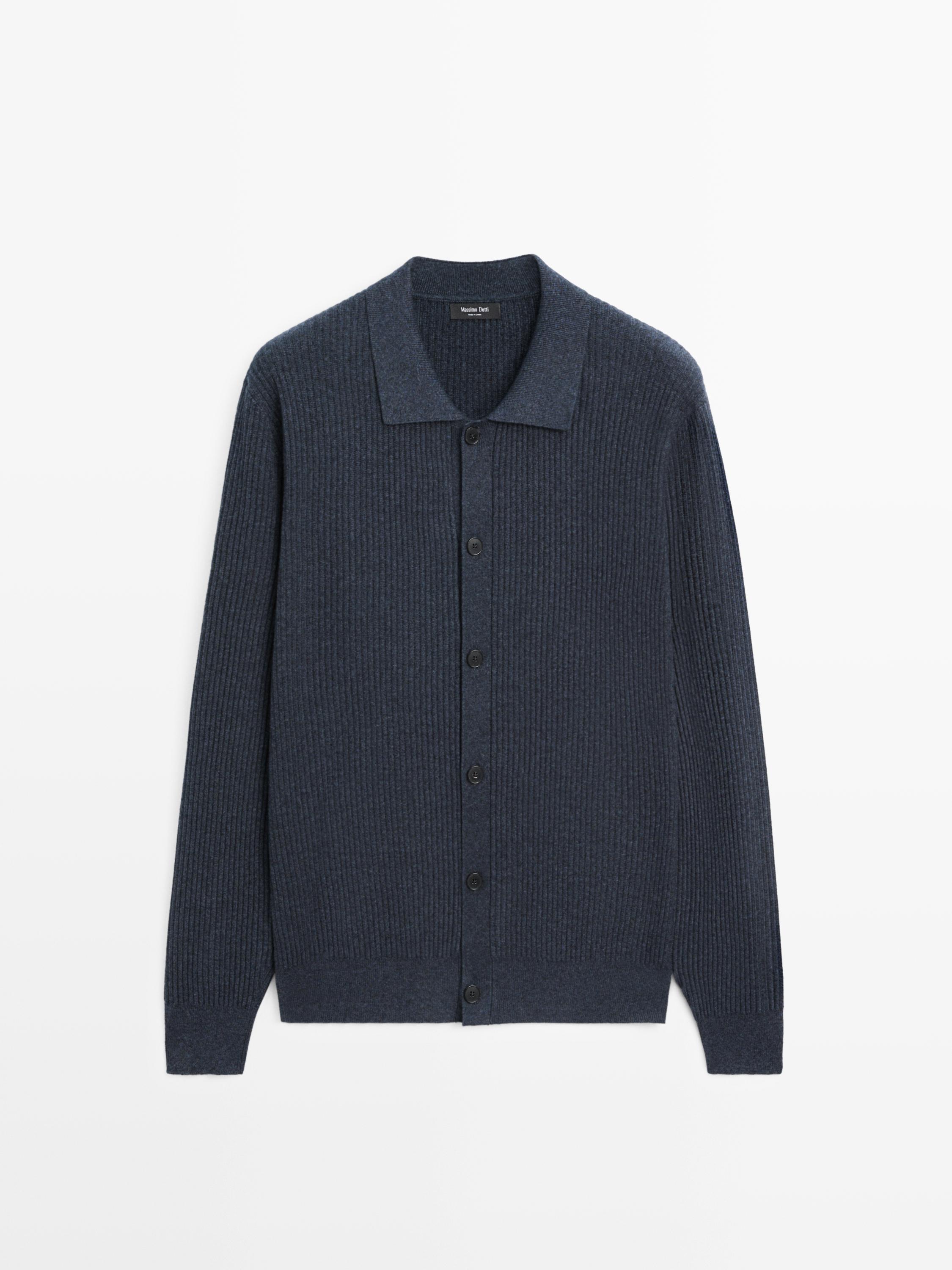 Ribbed button-up knit cardigan